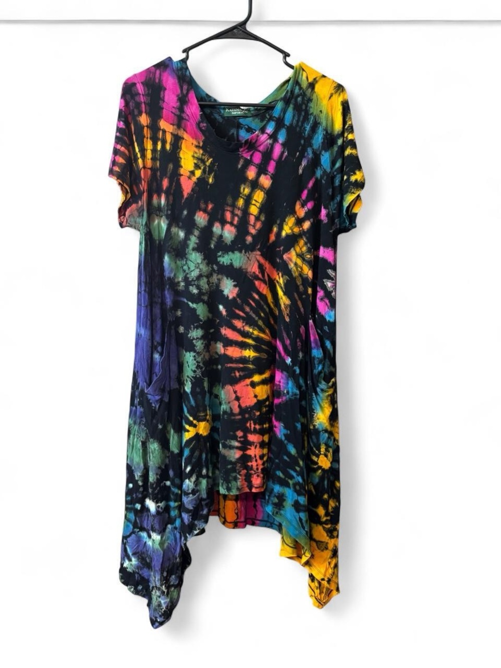 Kathmandu Black Multi Tie-Dye Short Sleeve Dress with pockets